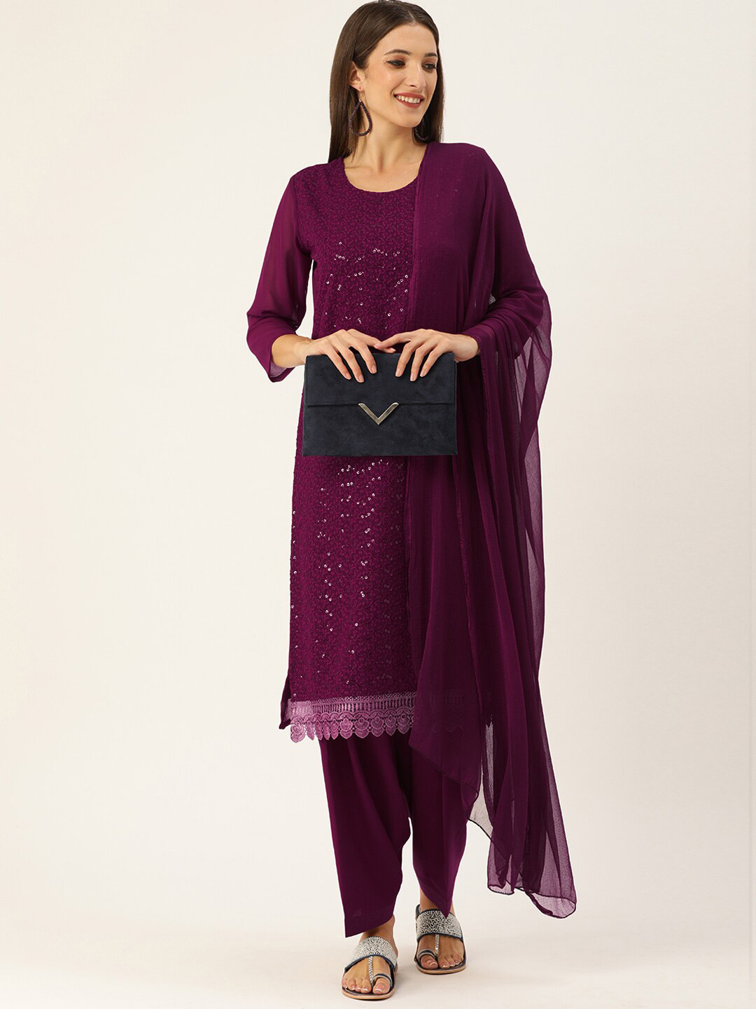 

SWAGG INDIA Purple Embroidered Unstitched Dress Material