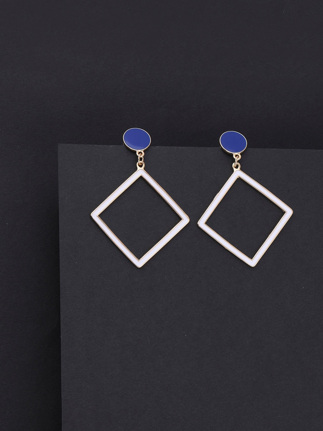 

Silver Shine Blue & Gold-Toned Contemporary Drop Earrings
