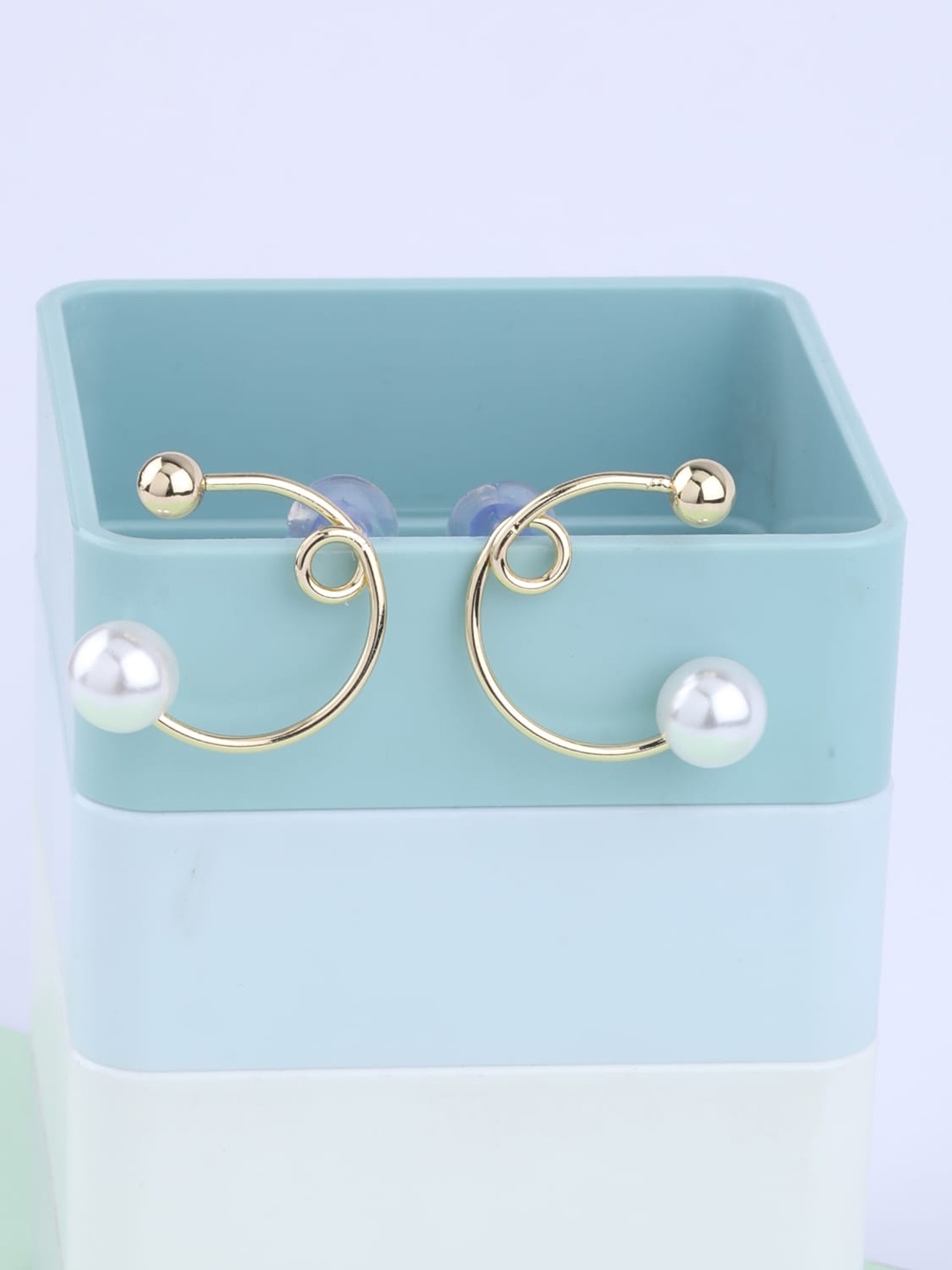 

Silver Shine Gold Toned Pearl Contemporary Studs Earrings