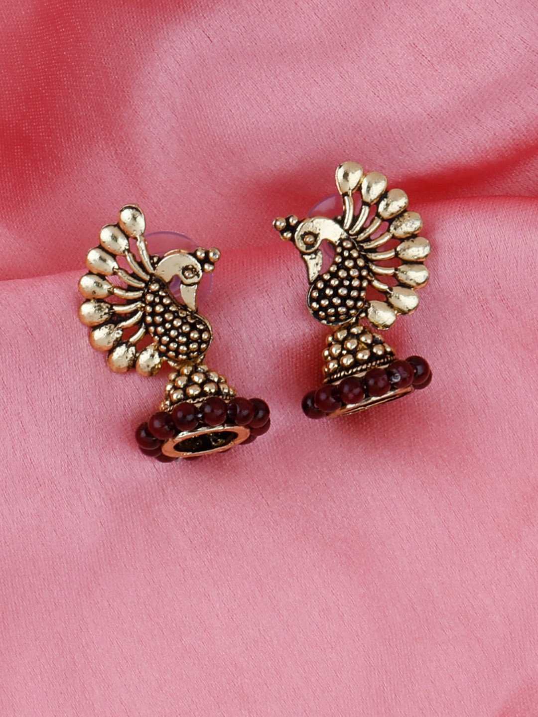 

Silver Shine Gold Plated & Maroon Contemporary Drop Earrings