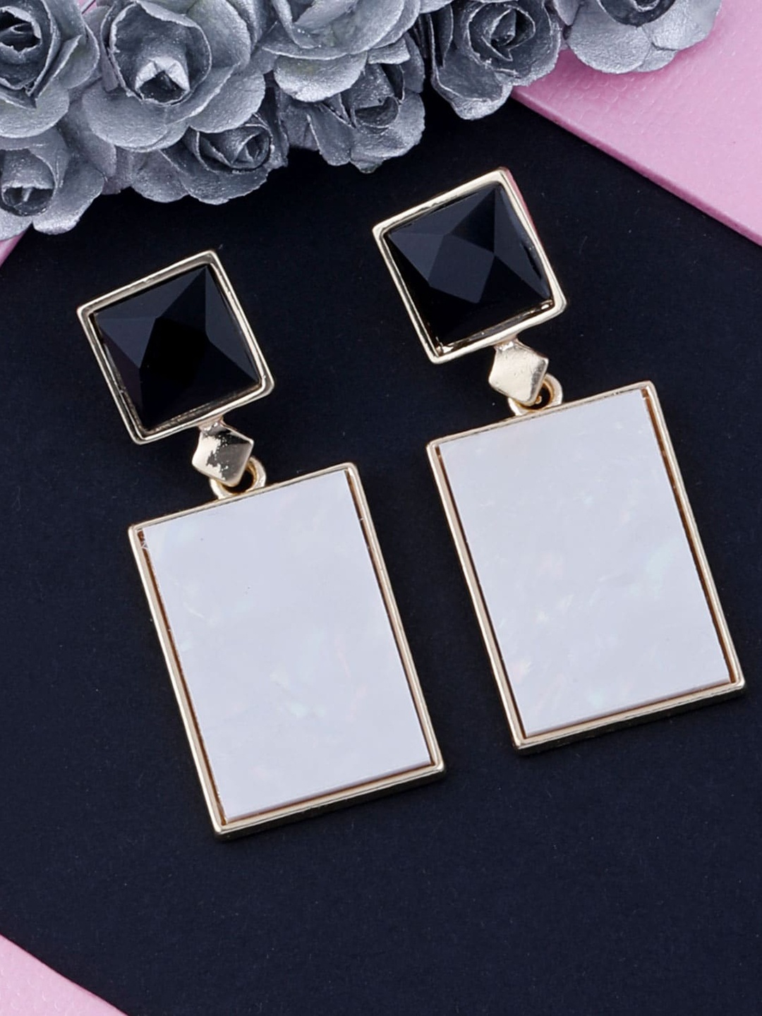 

Silver Shine Gold-Toned & Black Contemporary Drop Earrings