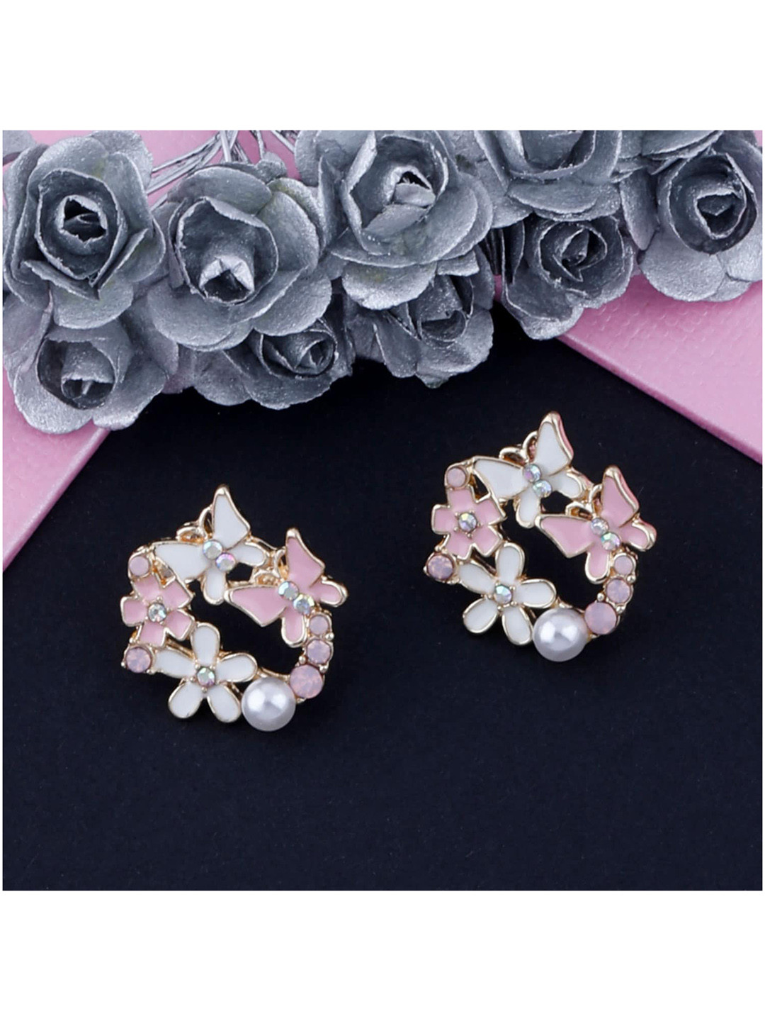 

Silver Shine Gold-Toned & Pink Contemporary Studs Earrings
