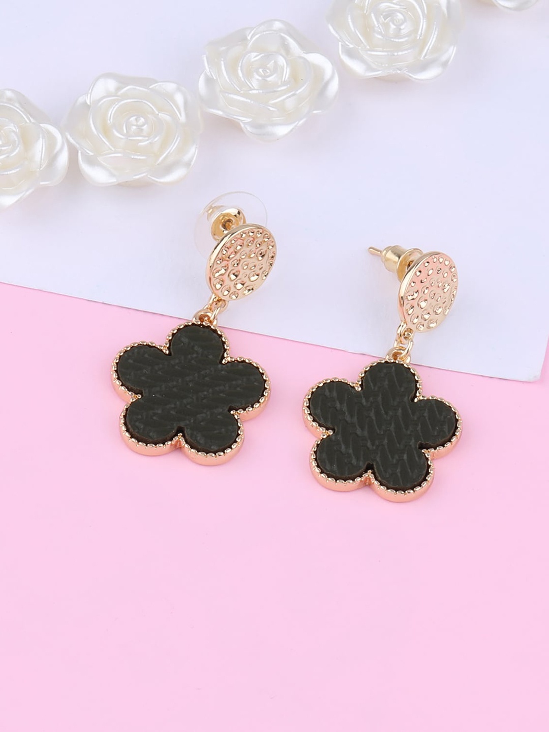 

Silver Shine Gold-Toned & Black Contemporary Drop Earrings