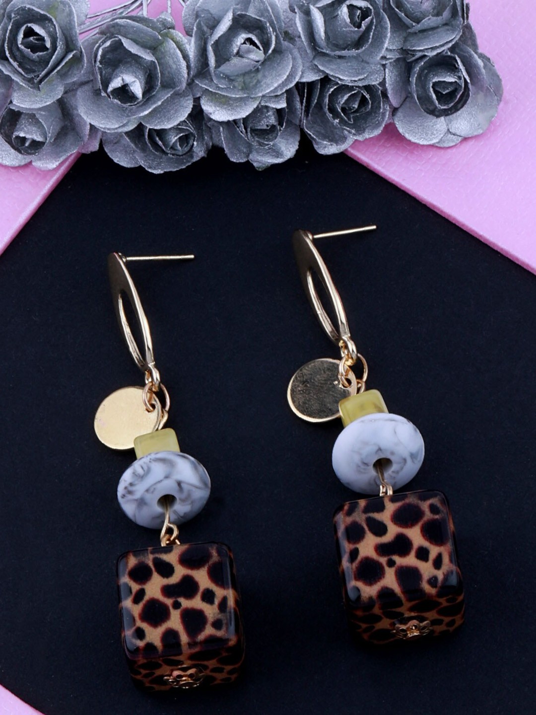 

Silver Shine Gold-Toned & Yellow Contemporary Drop Earrings