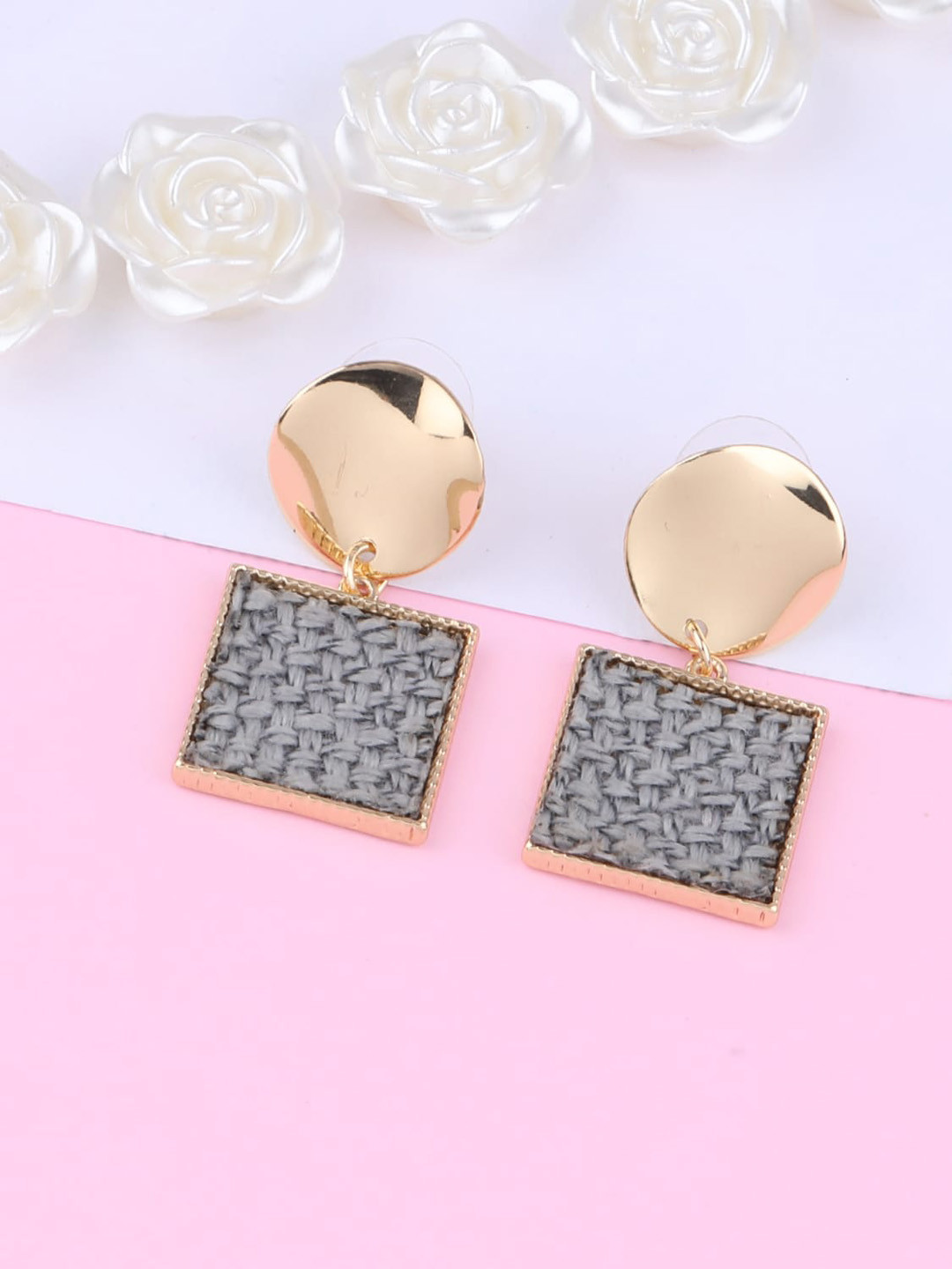 

Silver Shine Gold-Toned & Grey Contemporary Drop Earrings