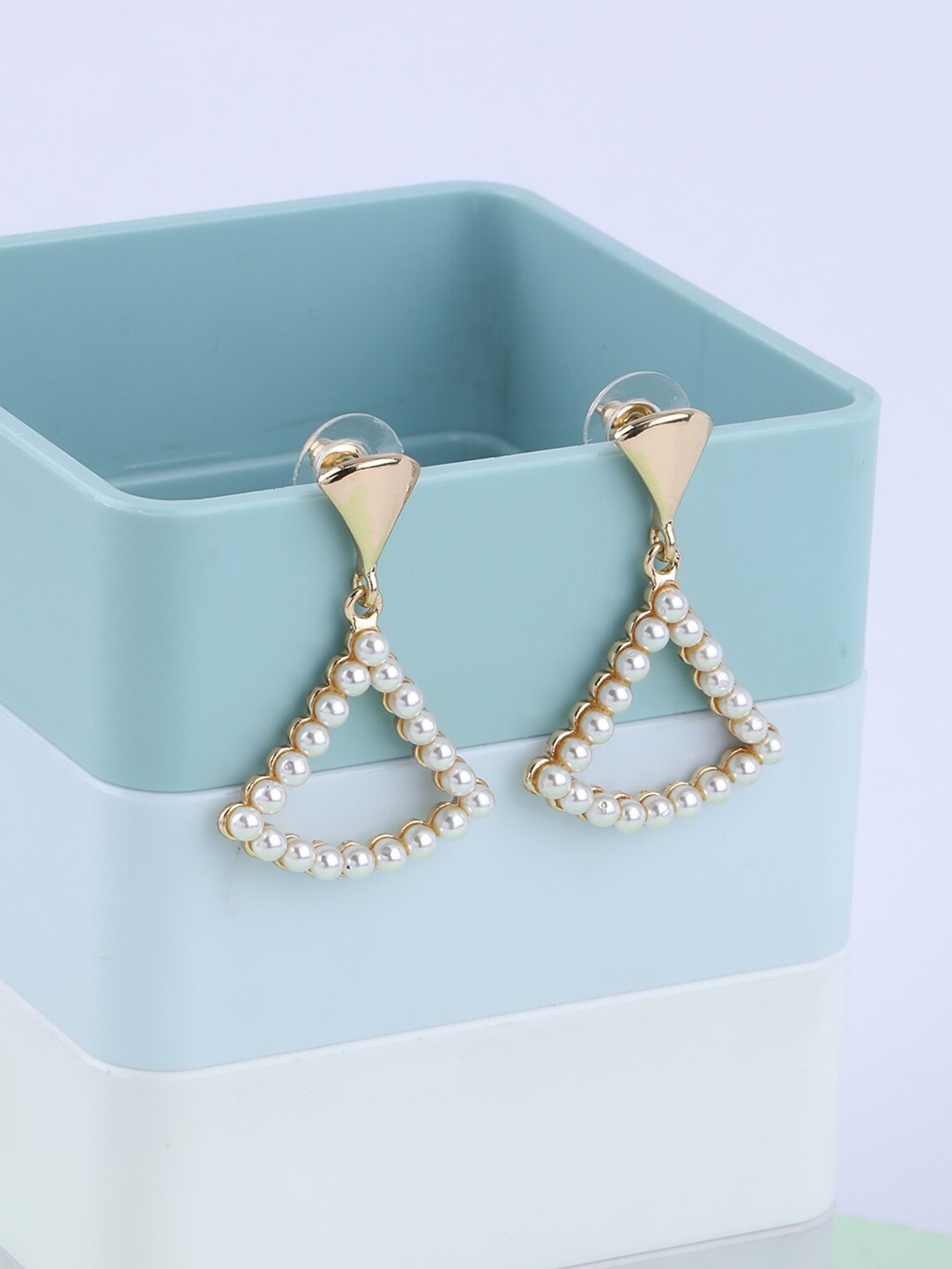 

Silver Shine White & Gold Plated Triangular Drop Earrings