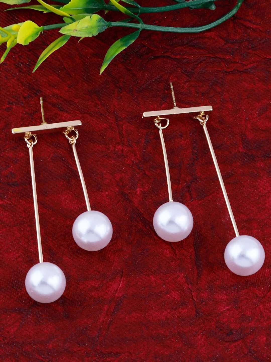 

Silver Shine Gold-Toned & White Contemporary Drop Earrings