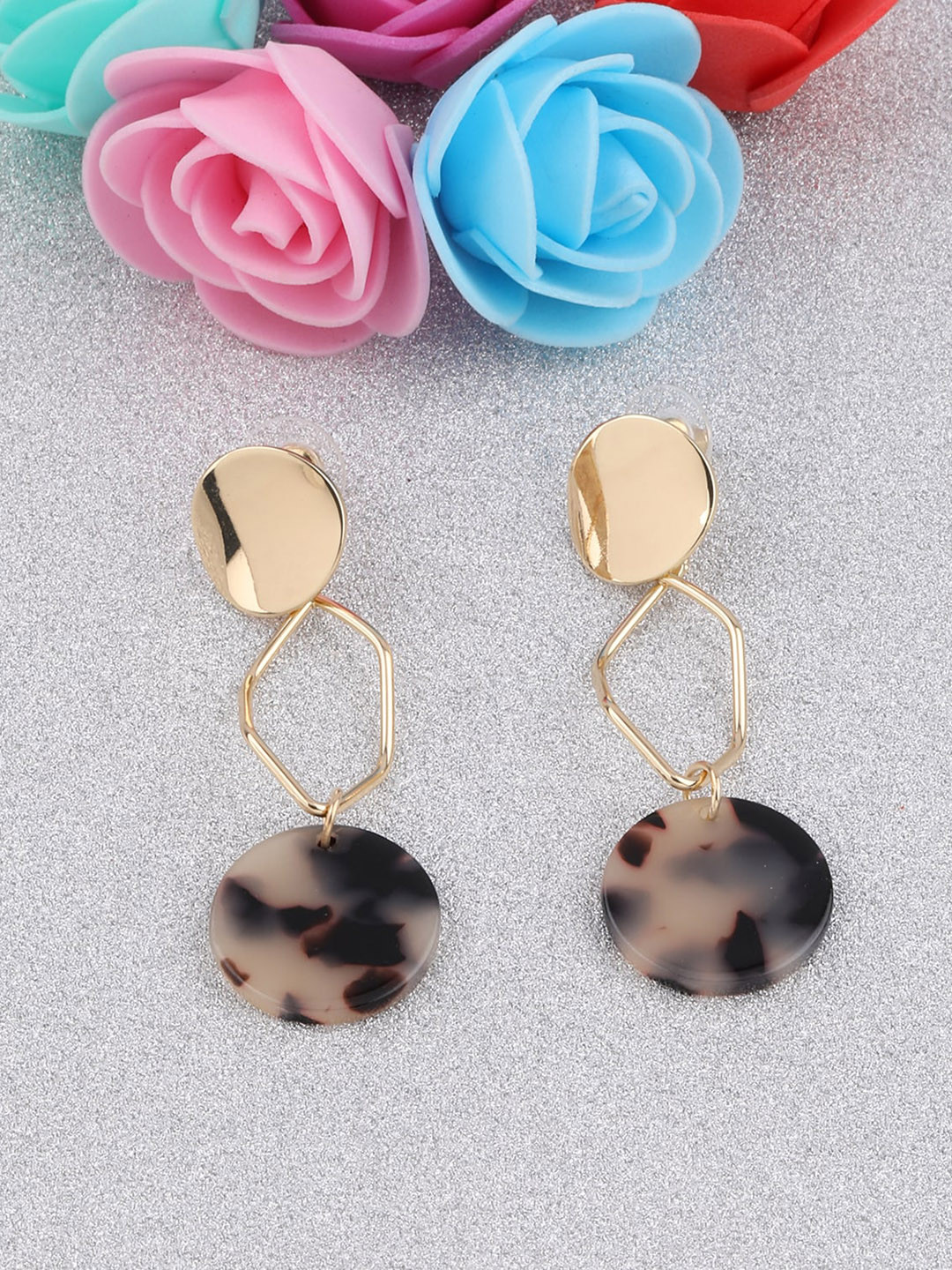 

Silver Shine Gold-Toned & Black Contemporary Drop Earrings