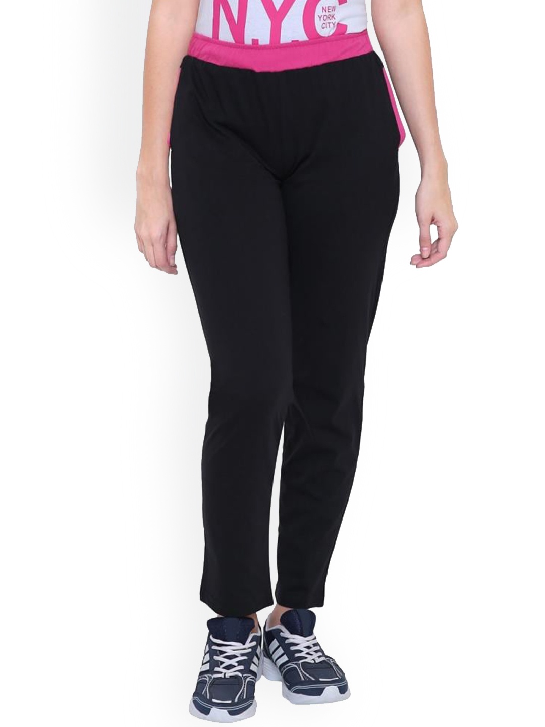 

DYCA Women Black & Pink Solid Cotton Track Pant