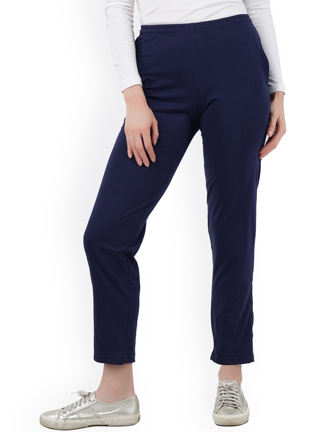 

DYCA Women Navy Blue Solid Cotton Track Pants