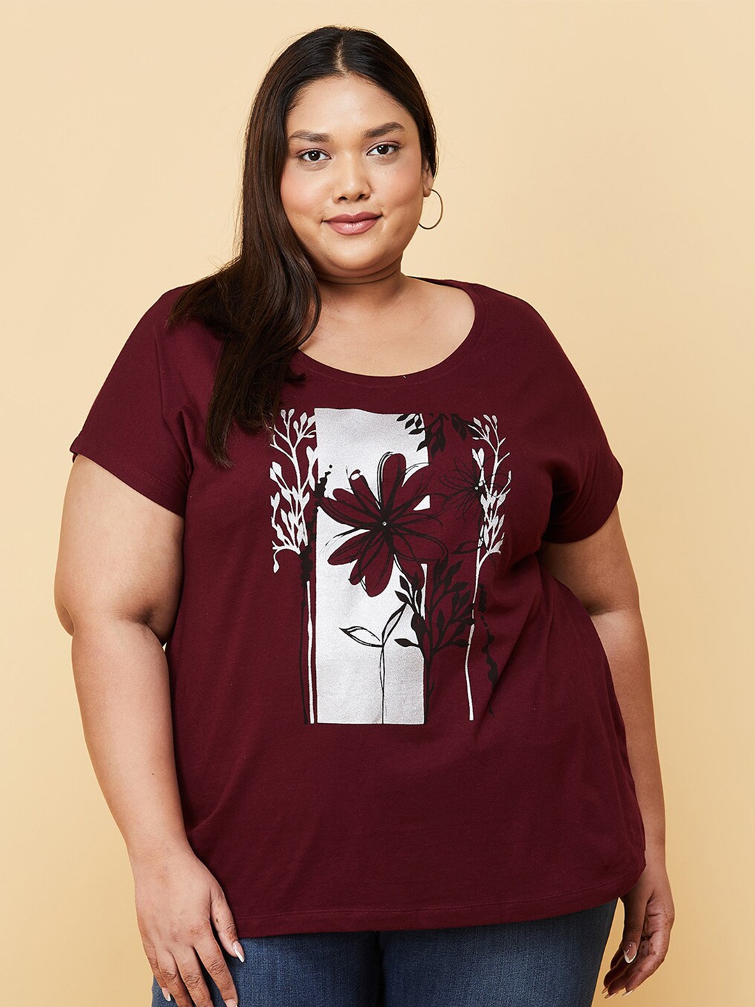 

Max Plus Size Women Maroon Printed T-shirt