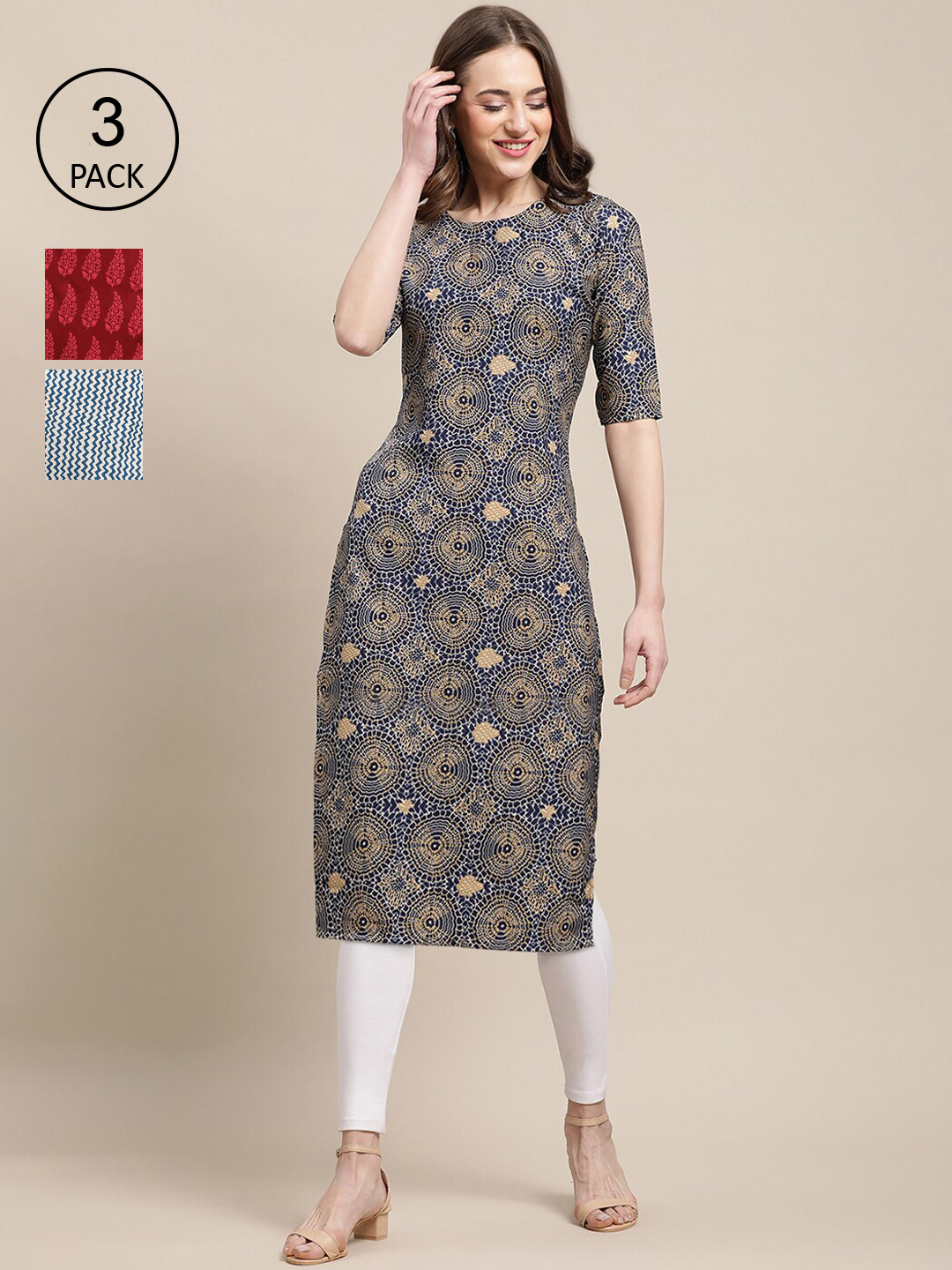 

Ethnic basket Women Pack of 3 Crepe Kurta, Black