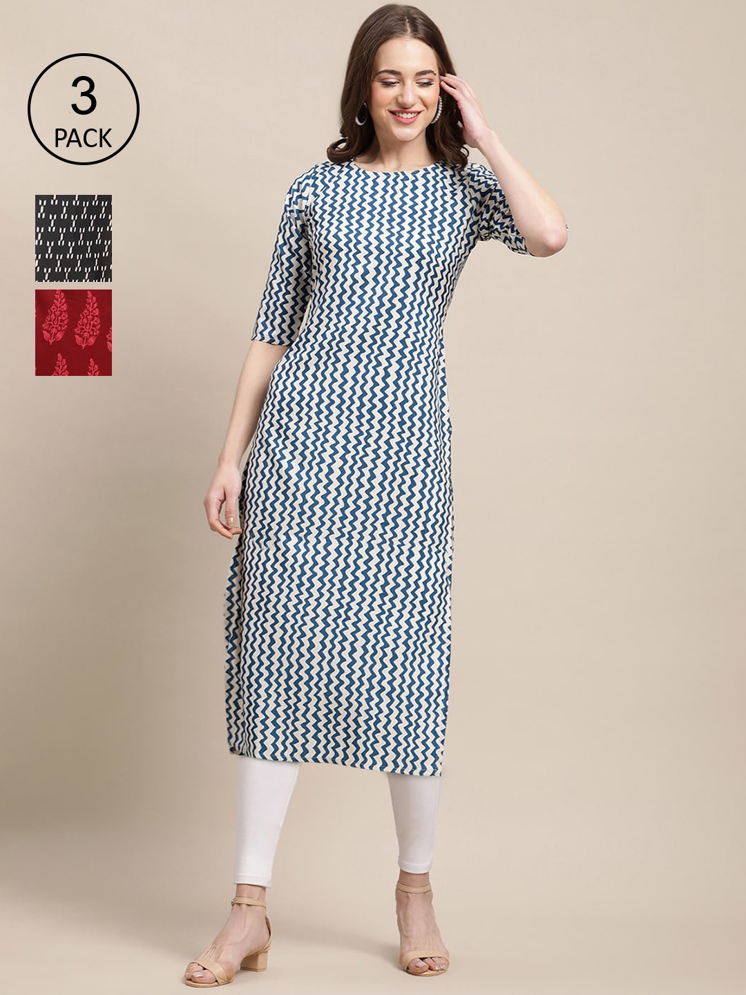 

Ethnic basket Women Pack of 3 Crepe Kurta, Blue