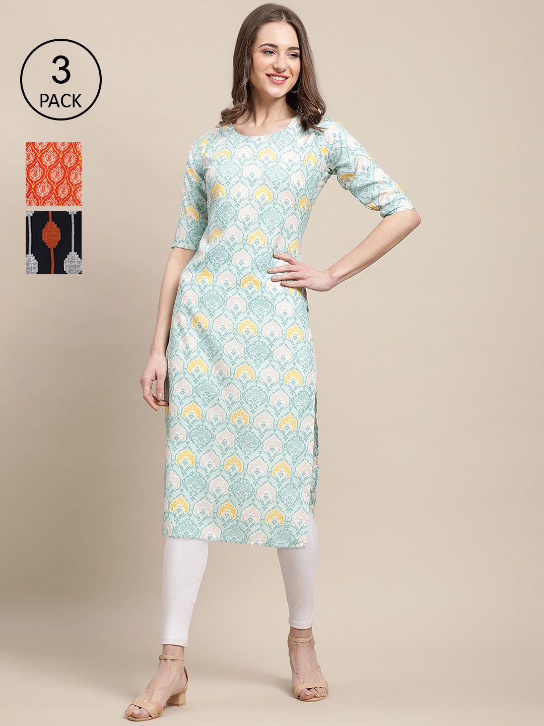 

Ethnic basket Women Pack of 3 Printed Crepe Kurta, Multi