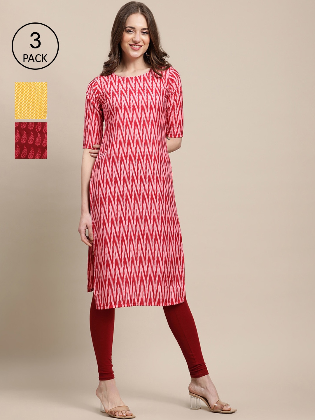 

Ethnic basket Women Pack of 3 Block Print Crepe Kurta, Peach