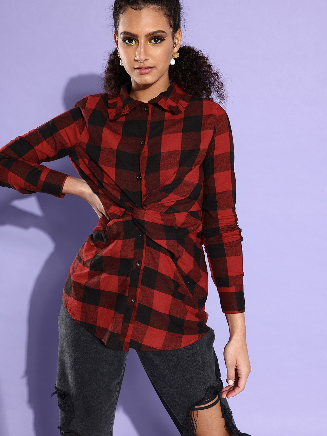 

Stylecast X Hersheinbox Women Elegant Red Buffalo Checks Utility Shirt