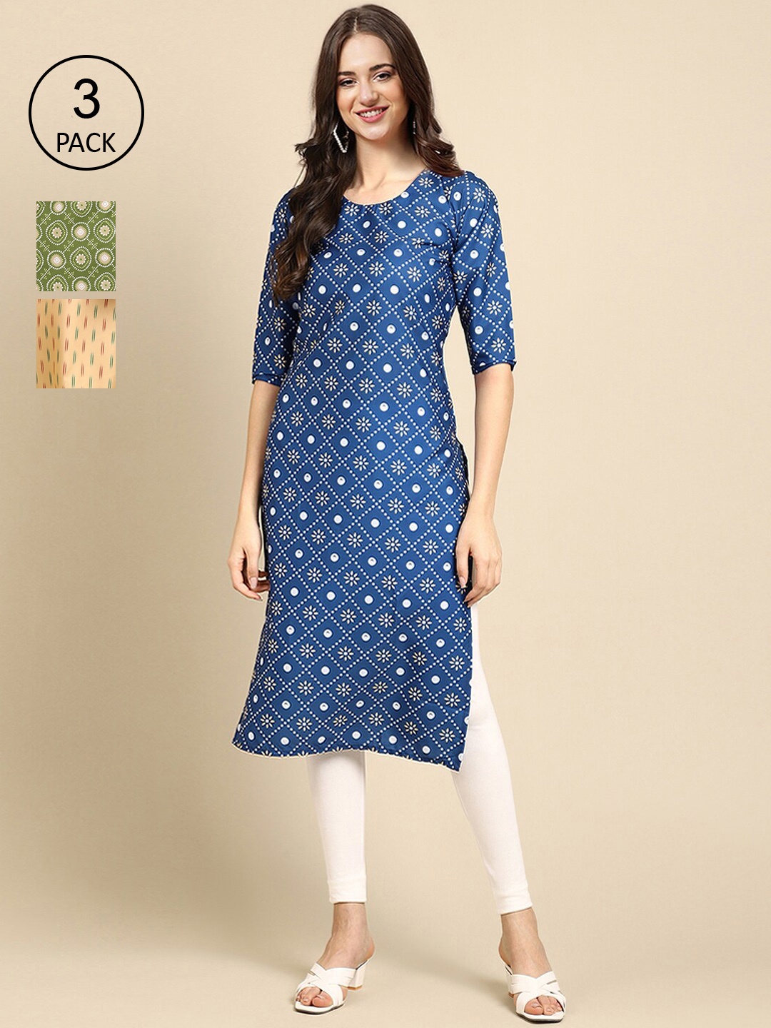 

Ethnic basket Women Blue & Green Ethnic Motifs Printed Crepe Kurta