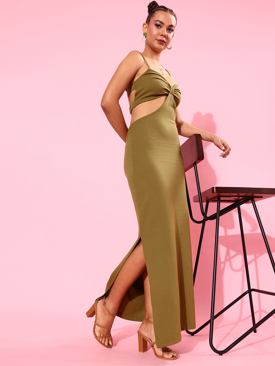 

Stylecast X Hersheinbox Women Olive Solid Cut It Off Dress