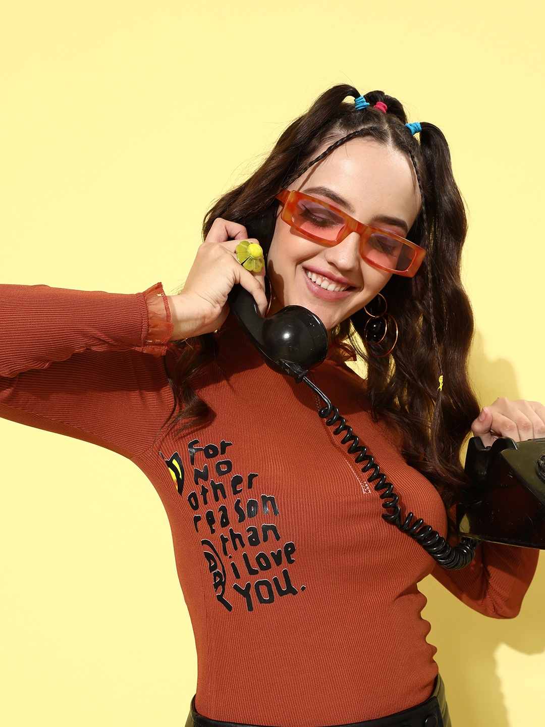 

Stylecast X Hersheinbox Rust Typography Knits Bits Top