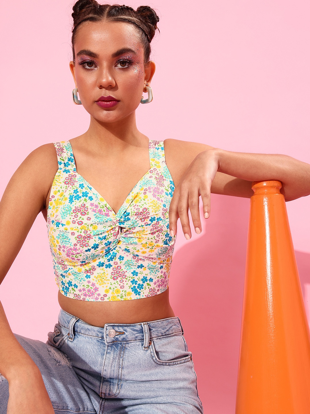 

Stylecast X Hersheinbox Multi-Coloured Floral Twist & Knot Top