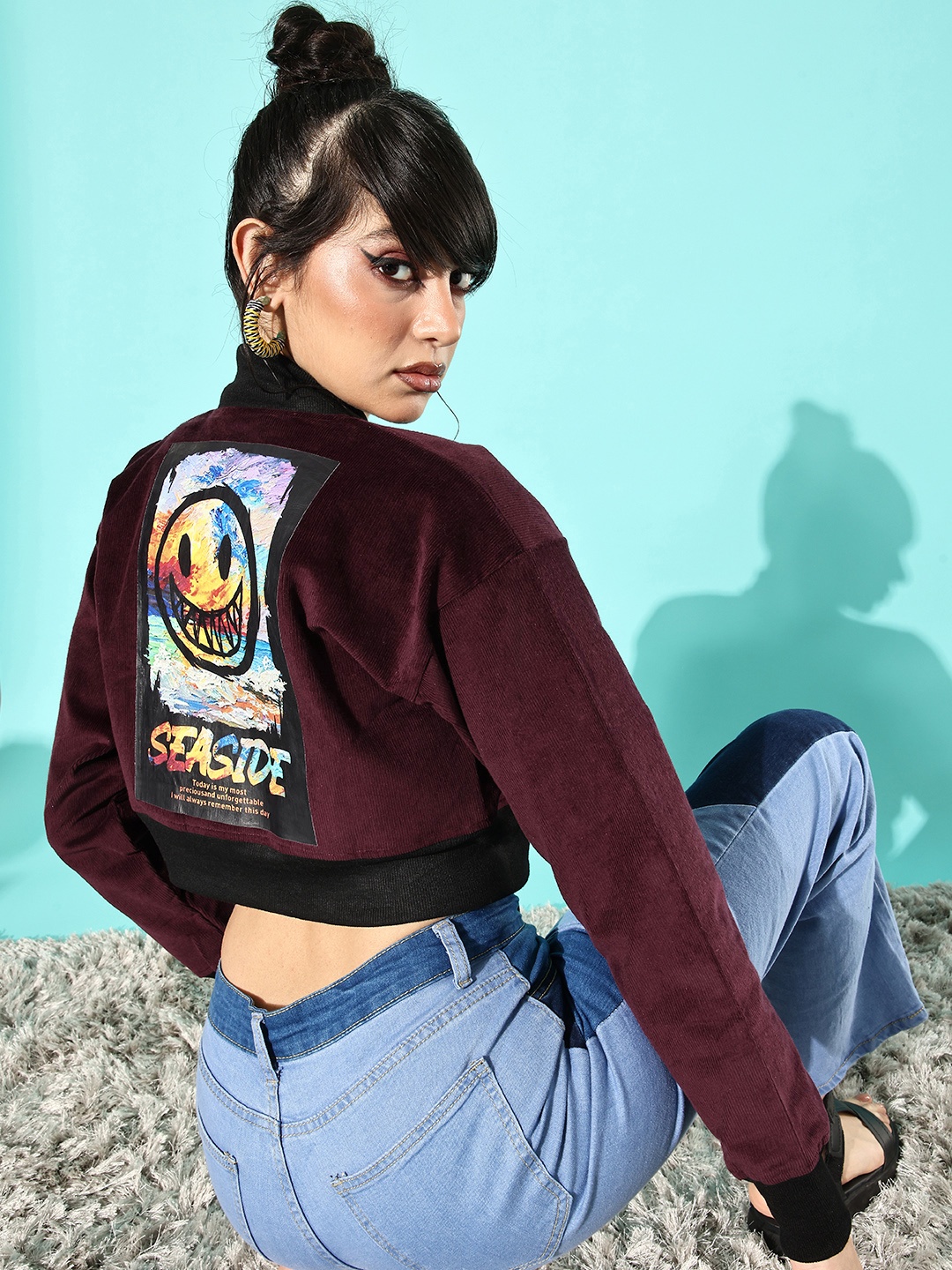 

Stylecast X Hersheinbox Women Deep Burgundy Typography Corduroy Jacket