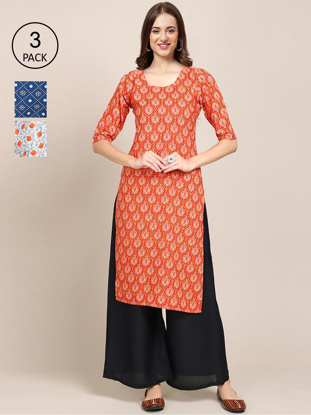 

Ethnic basket Women Multicoloured Ethnic Motifs Printed Block Print Crepe Kurta, Multi