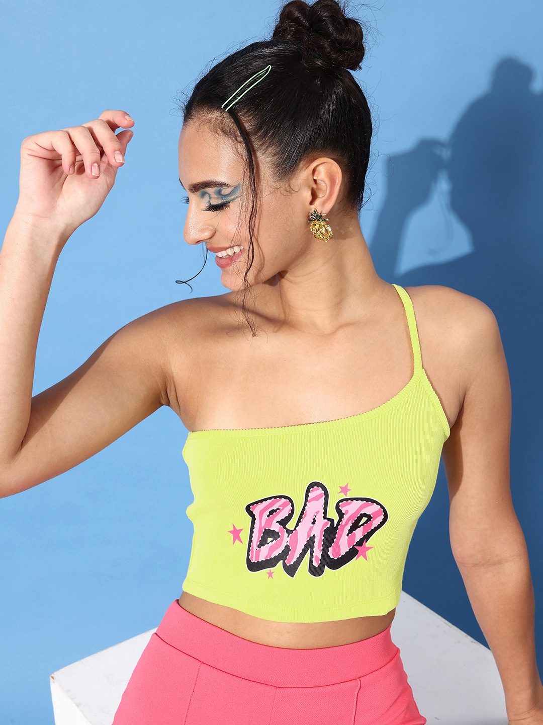 

Stylecast X Hersheinbox Yellow Typography New Neckline Top