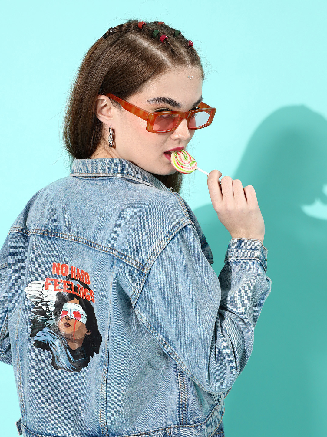 

Stylecast X Hersheinbox Women Blue Graphic Kidult Kitsch Jacket