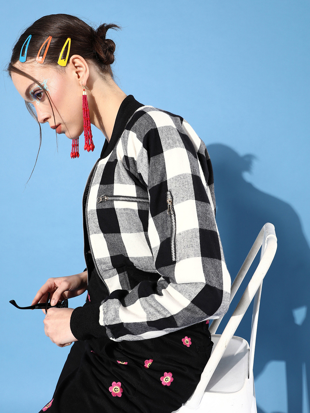 

Stylecast X Hersheinbox Women Elegant Black Checked Uniform Dressing Jacket