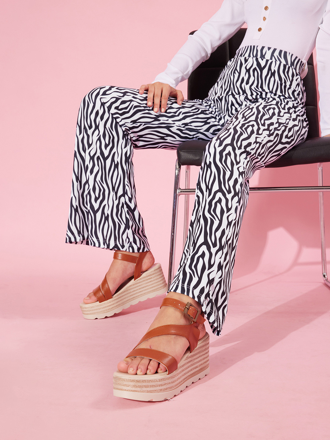 

Stylecast X Hersheinbox Women Navy Blue Animal-Printed Wide Leg Trousers