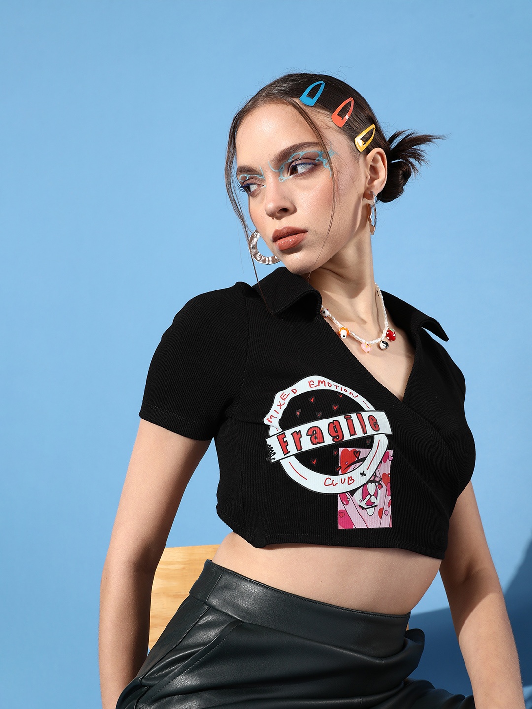 

Stylecast X Hersheinbox Black Typography Bustier Crop Top