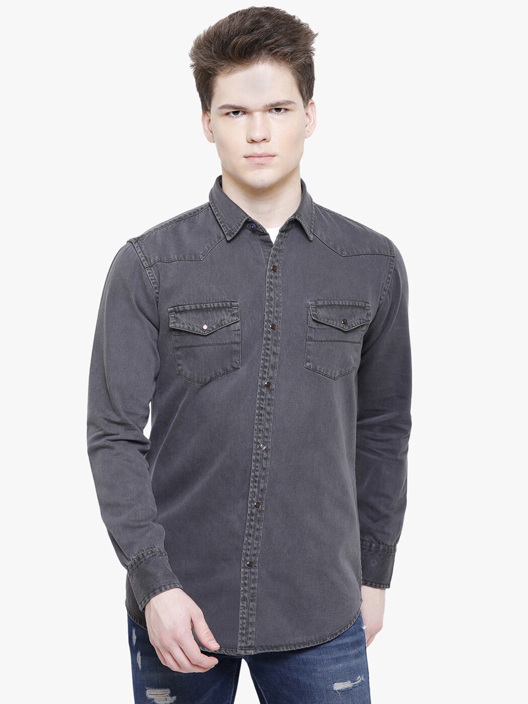 

Southbay Men Grey Smart Slim Fit Cotton Casual Shirt