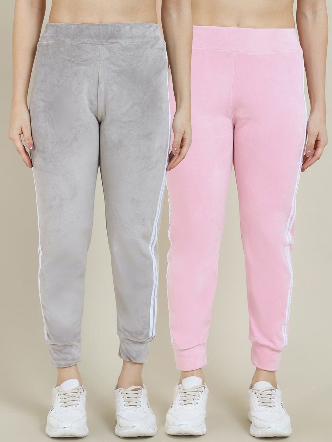

Miaz Lifestyle Women Pack Of 2 Grey & Pink Solid Cotton Slim-Fit Joggers