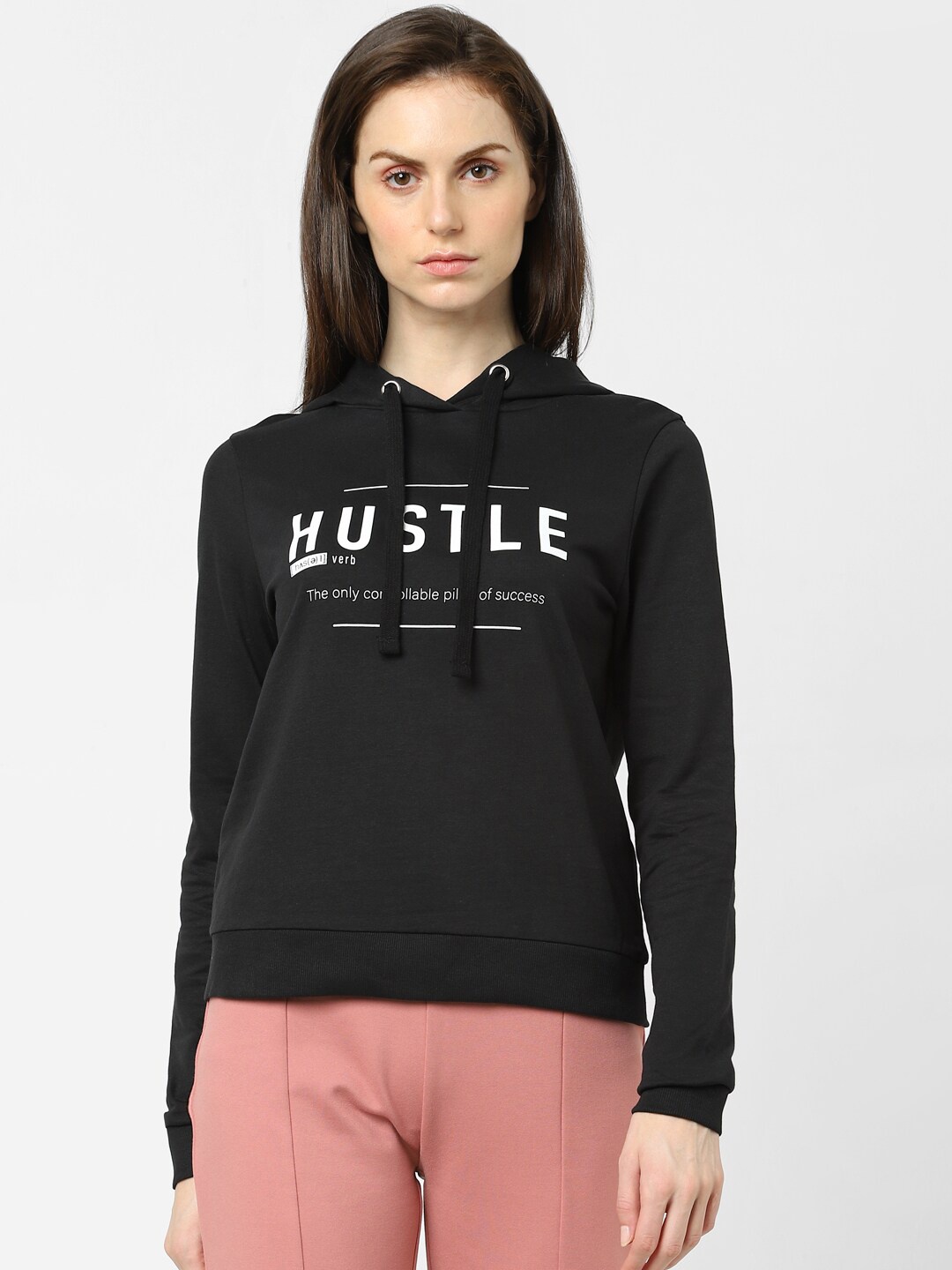 

Vero Moda Women Black Printed Hooded Sweatshirt