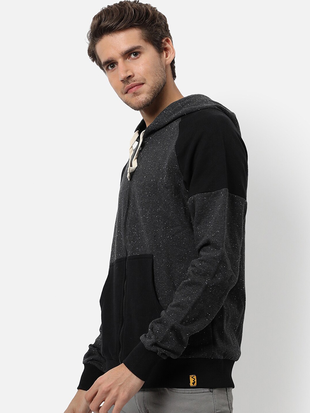 

Campus Sutra Men Black Cotton Hooded Sweatshirt