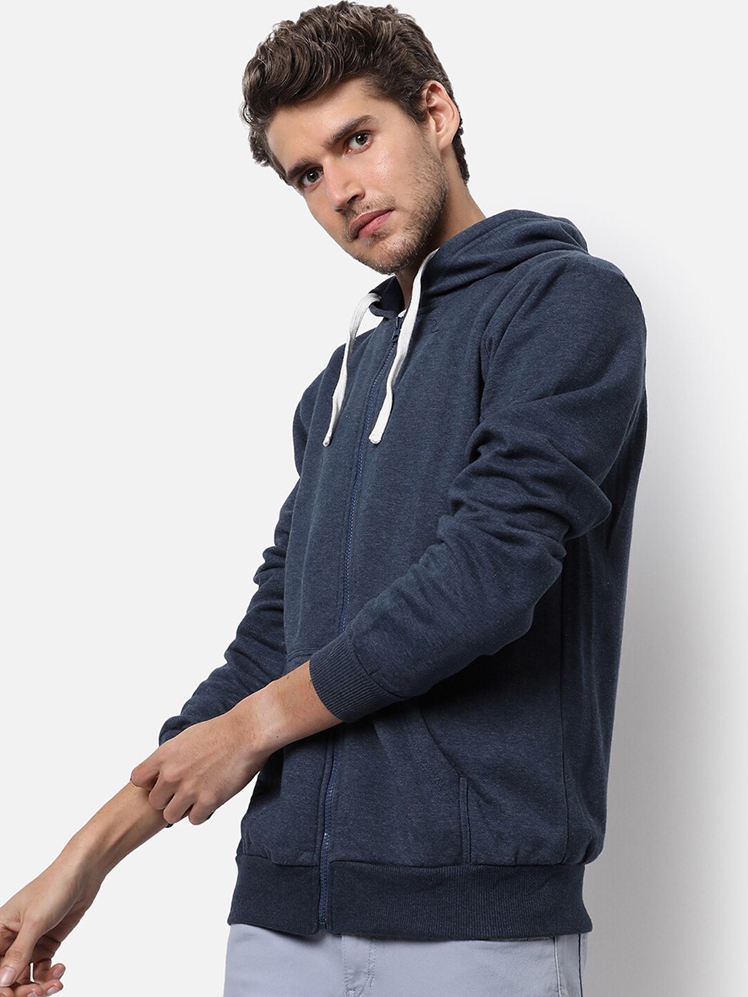 

Campus Sutra Men Blue Hooded Sweatshirt