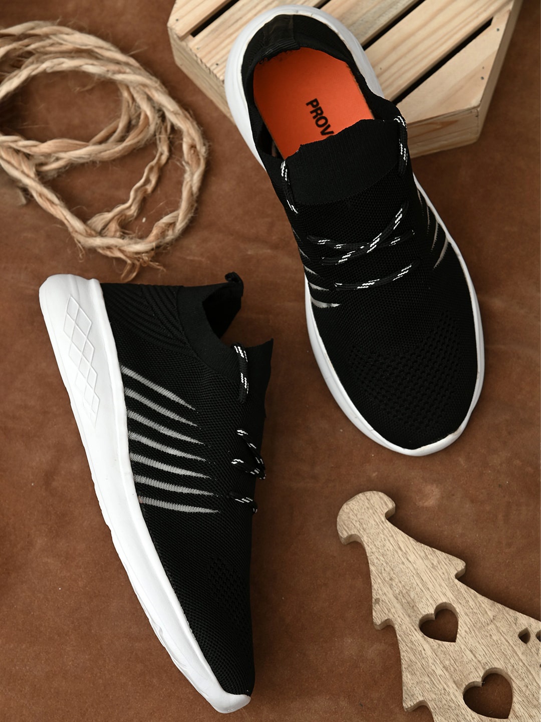 

Provogue Men Black Woven Design Lightweight Sneakers