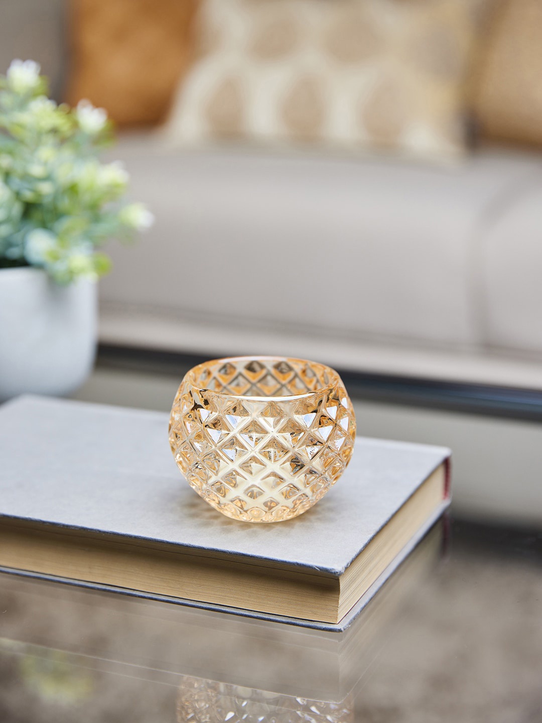 

Pure Home and Living Set Of 6 Gold-Toned Textured Glass Candle Holders