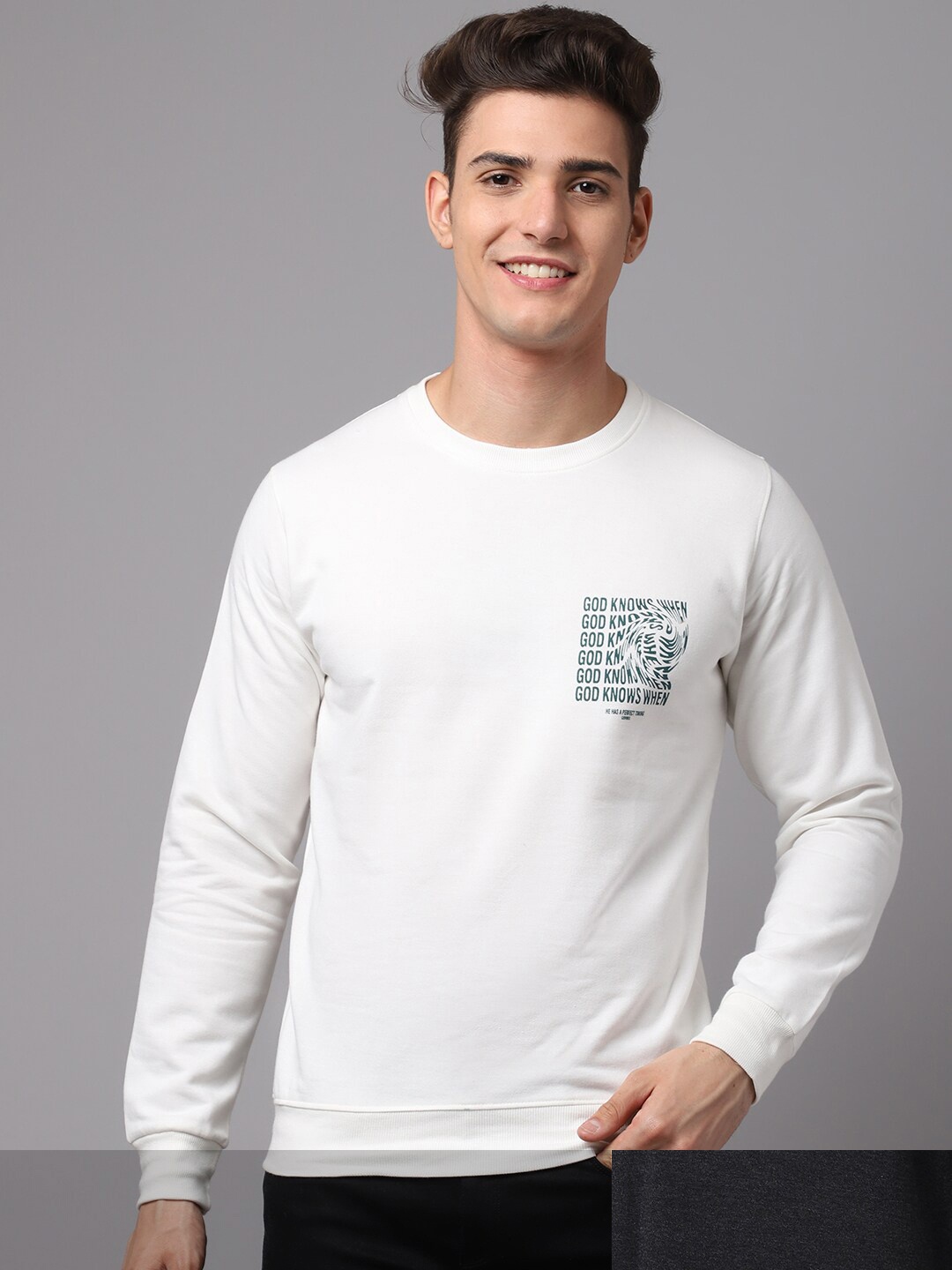 

Obaan Men Pack Of 2 White & Black Printed Sweatshirt