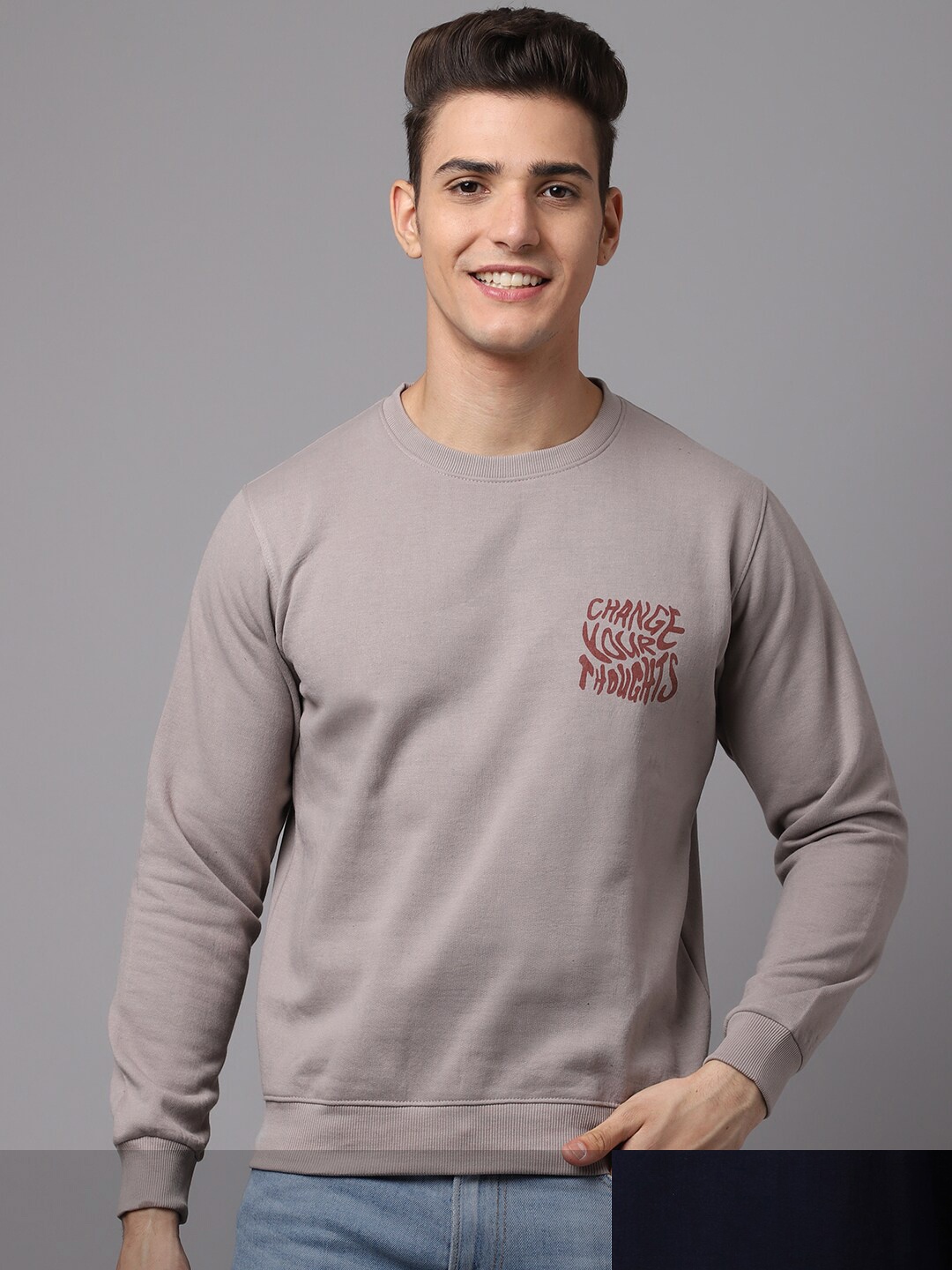 

Obaan Men Set Of 2 Navy Blue & Beige Printed Sweatshirt