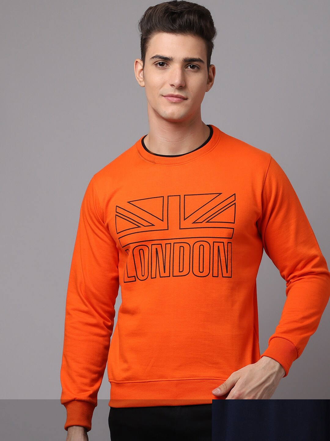 

Obaan Men Pack Of 2 Orange & Navy Blue Printed Sweatshirt