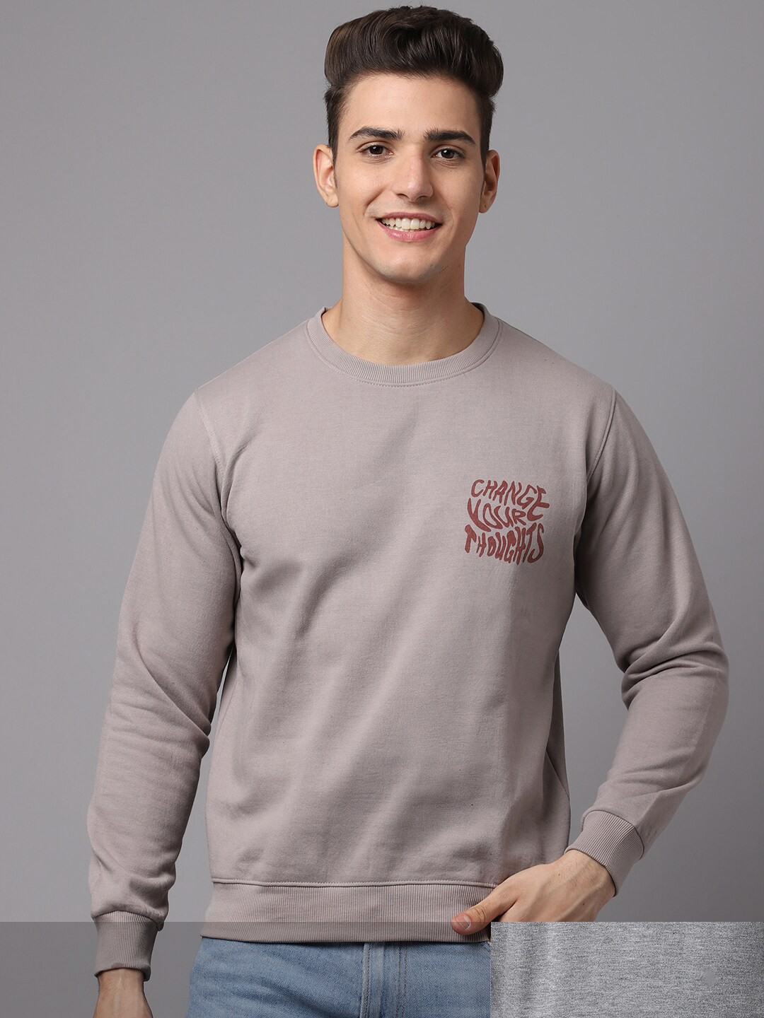 

Obaan Men Pack Of 2 Grey And Brown Printed Sweatshirt