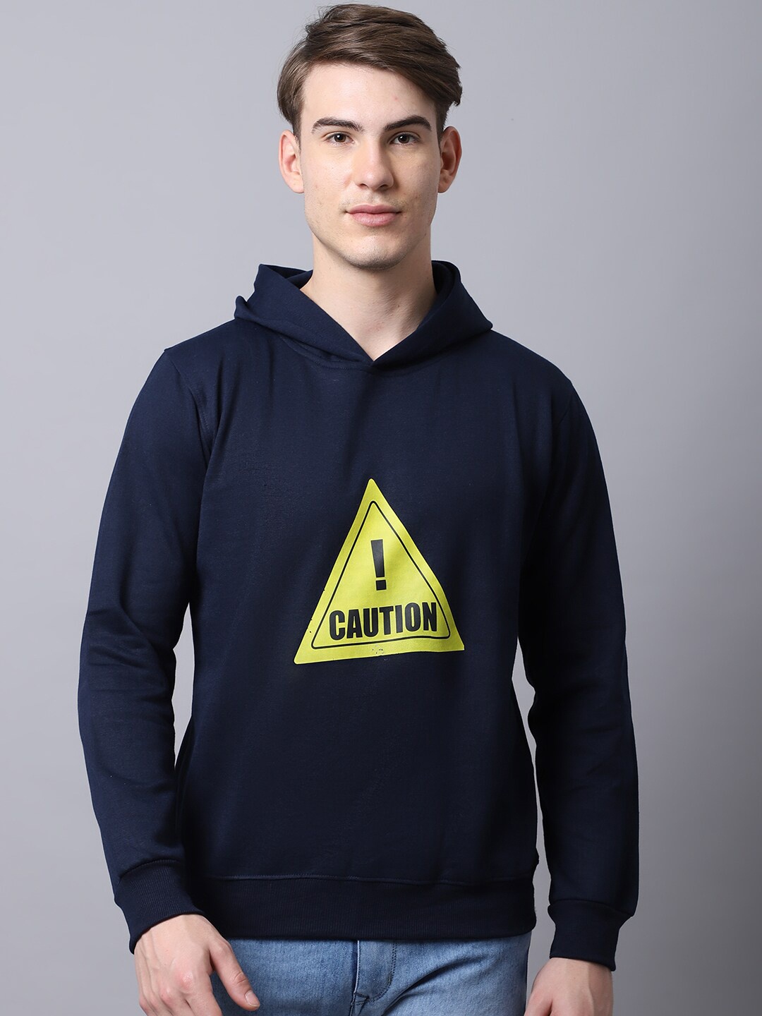 

Obaan Men Navy Blue Printed Hooded Sweatshirt