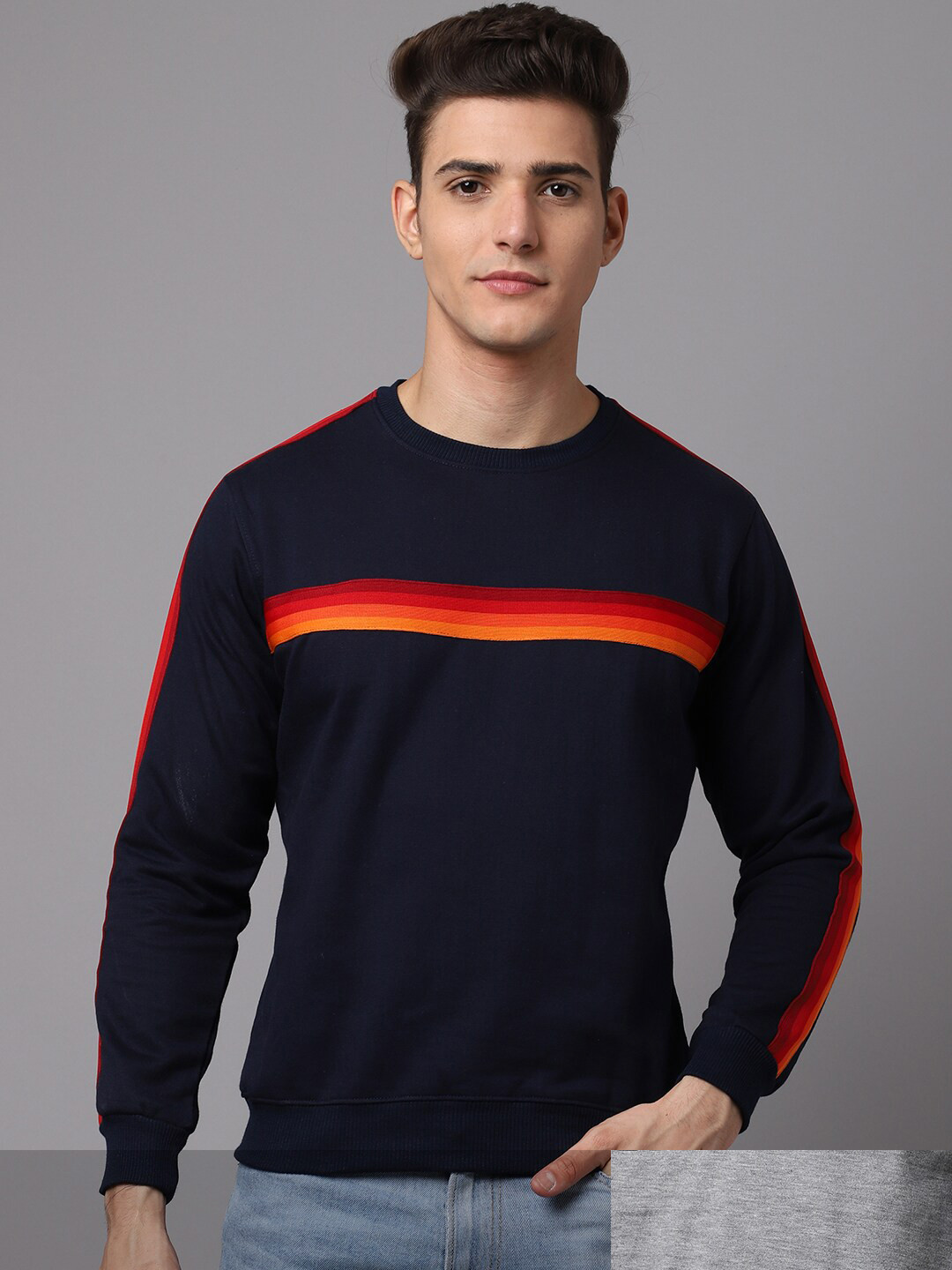 

Obaan Men Pack Of 2 Grey & Navy Blue Printed Sweatshirt