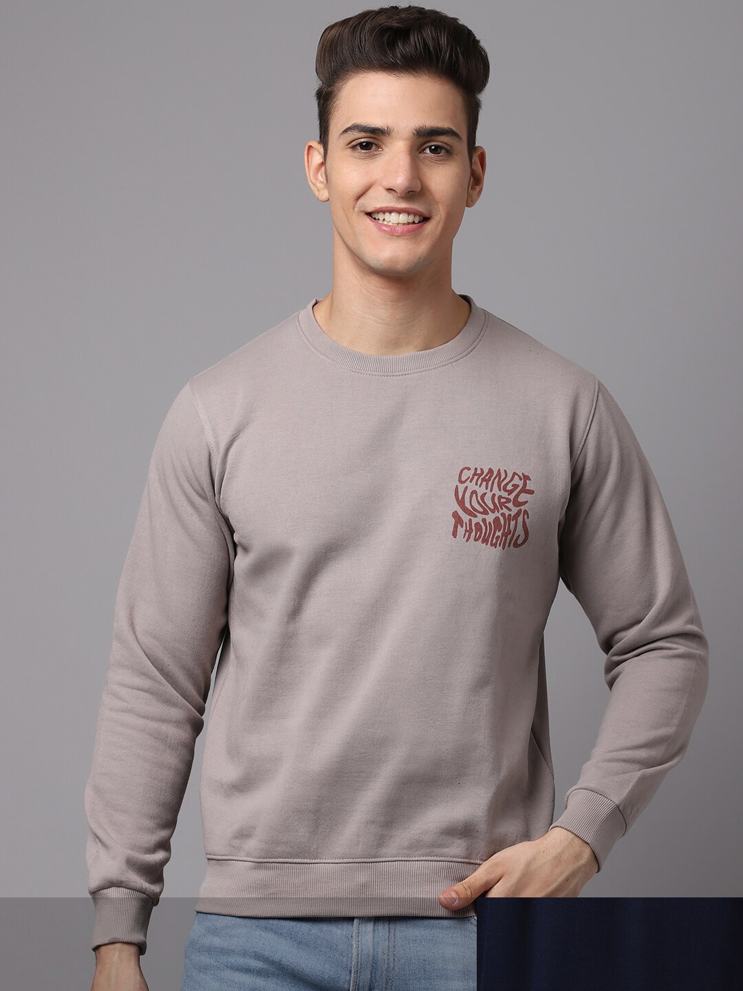 

Obaan Men Pack of 2 Navy Blue & Beige Printed Sweatshirt