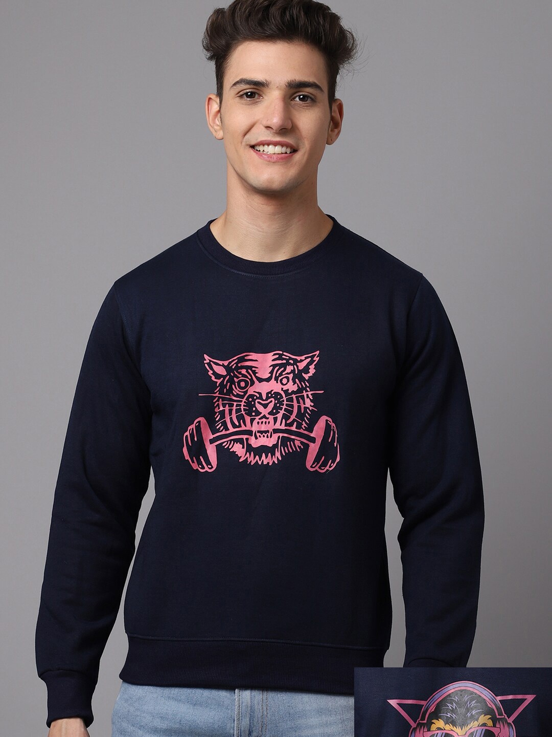 

Obaan Men Navy Blue Printed Sweatshirt