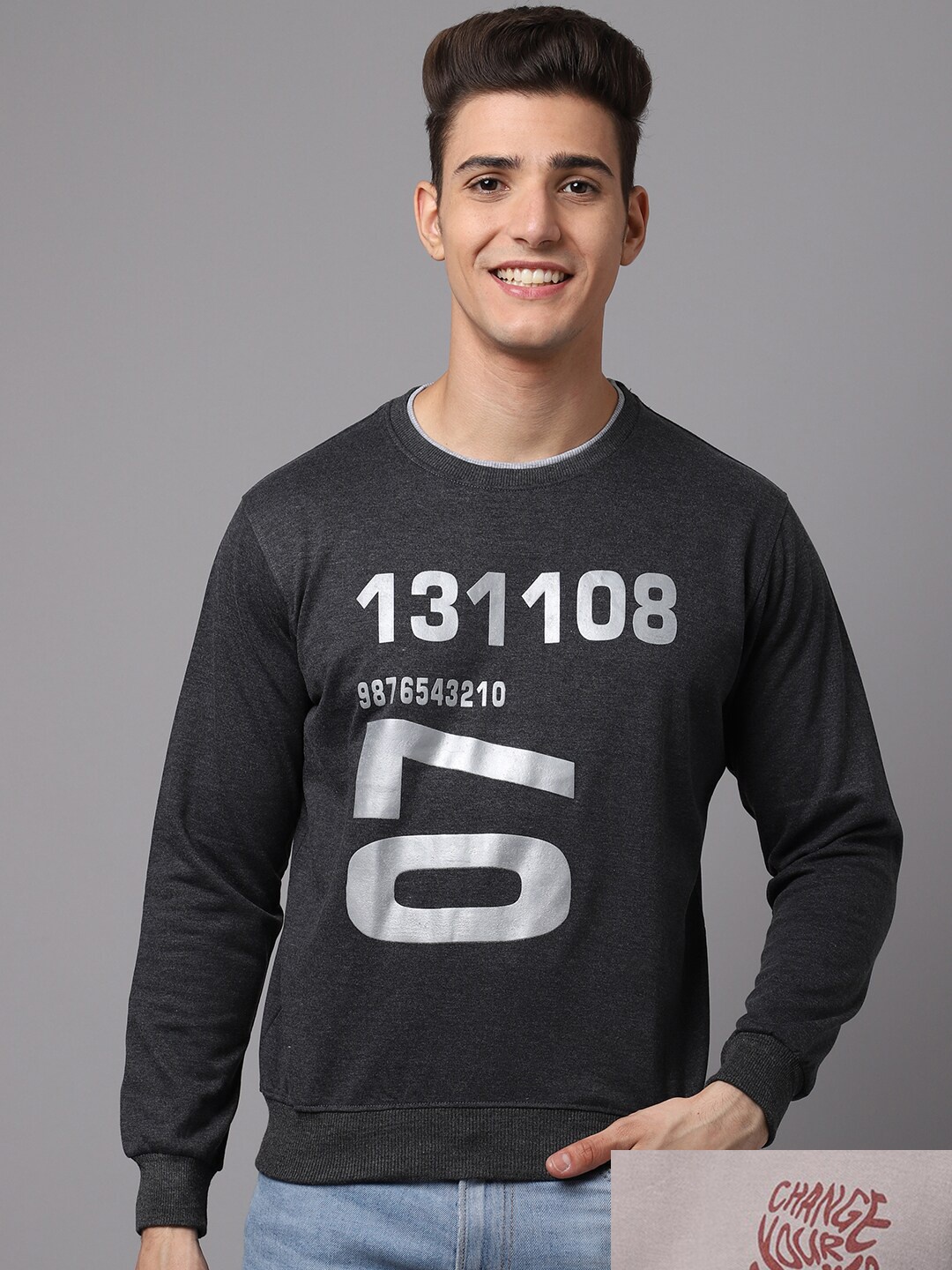 

Obaan Men Grey Pack of 2 Printed Typography Pull Over Sweatshirt