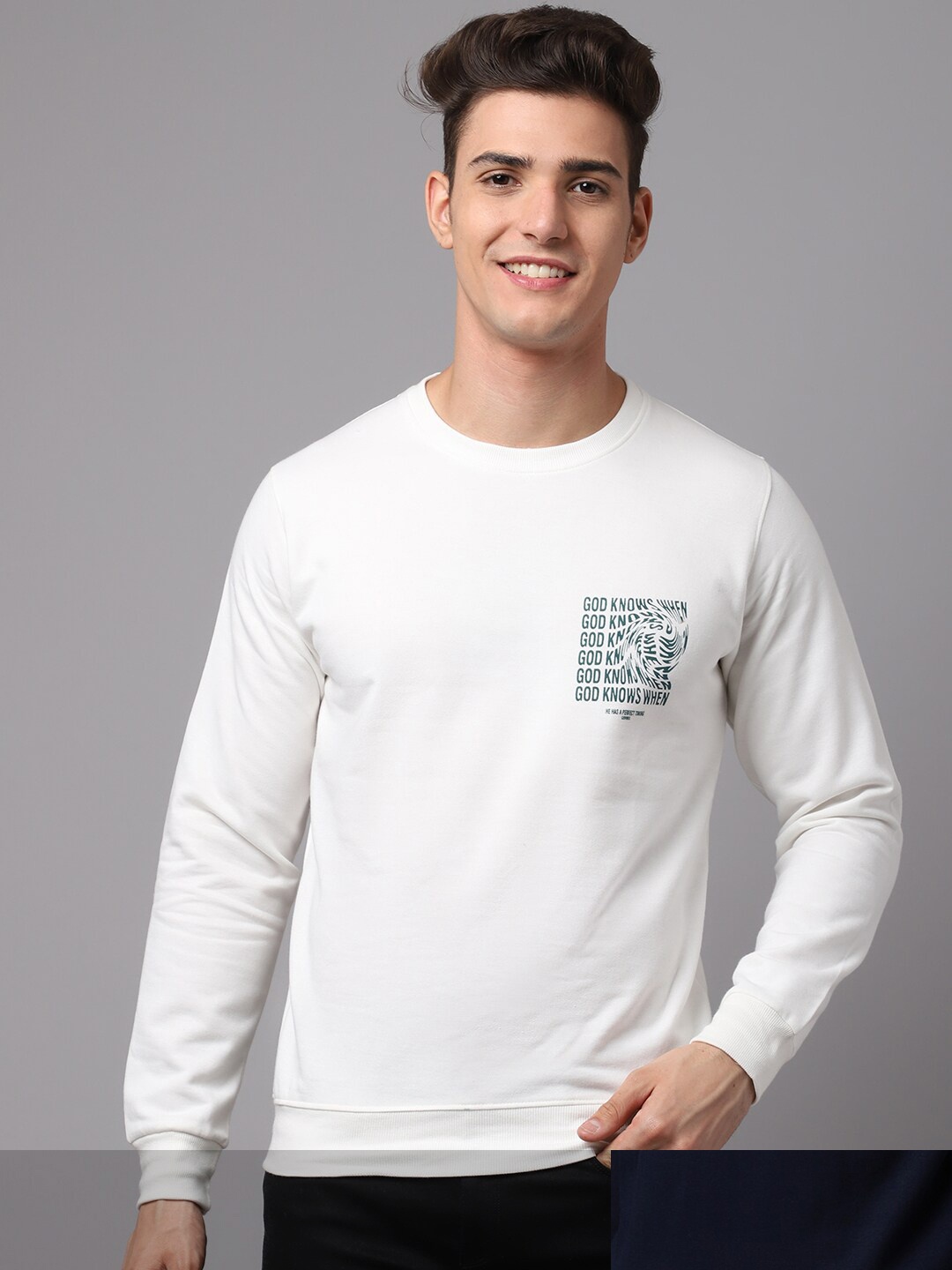 

Obaan Men Navy Blue and White Printed Pack of 2 Sweatshirt