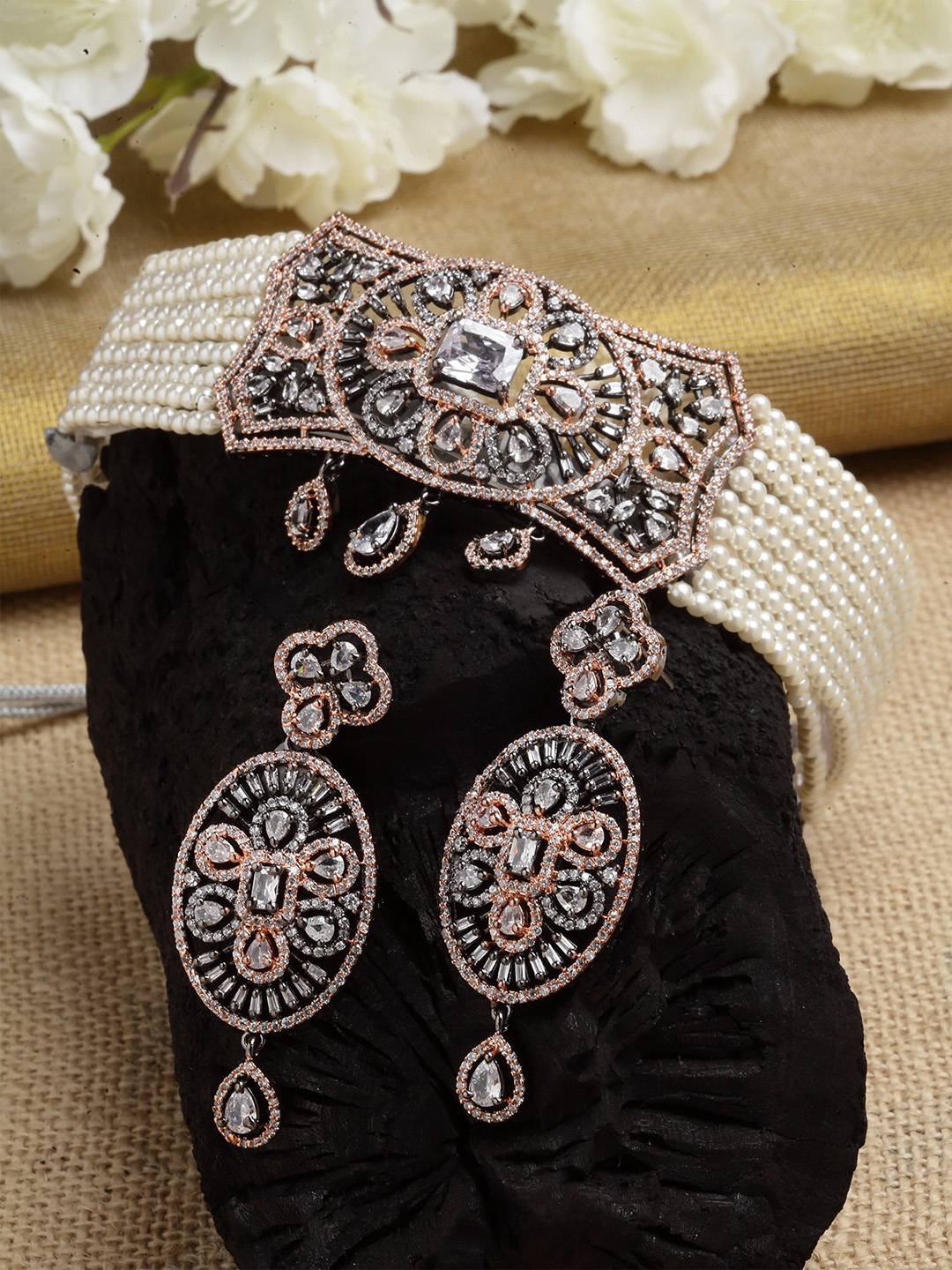 

KARATCART Rose Gold-Plated & White Cubic Zirconia Studded Handcrafted Jewellery Set