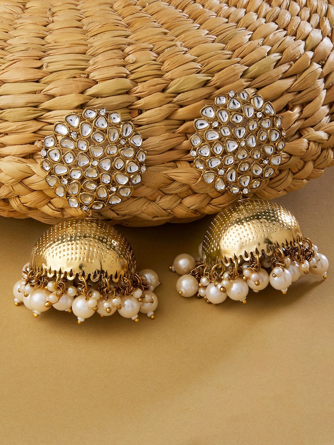 

Zaveri Pearls Gold-Toned Contemporary Jhumkas Earrings